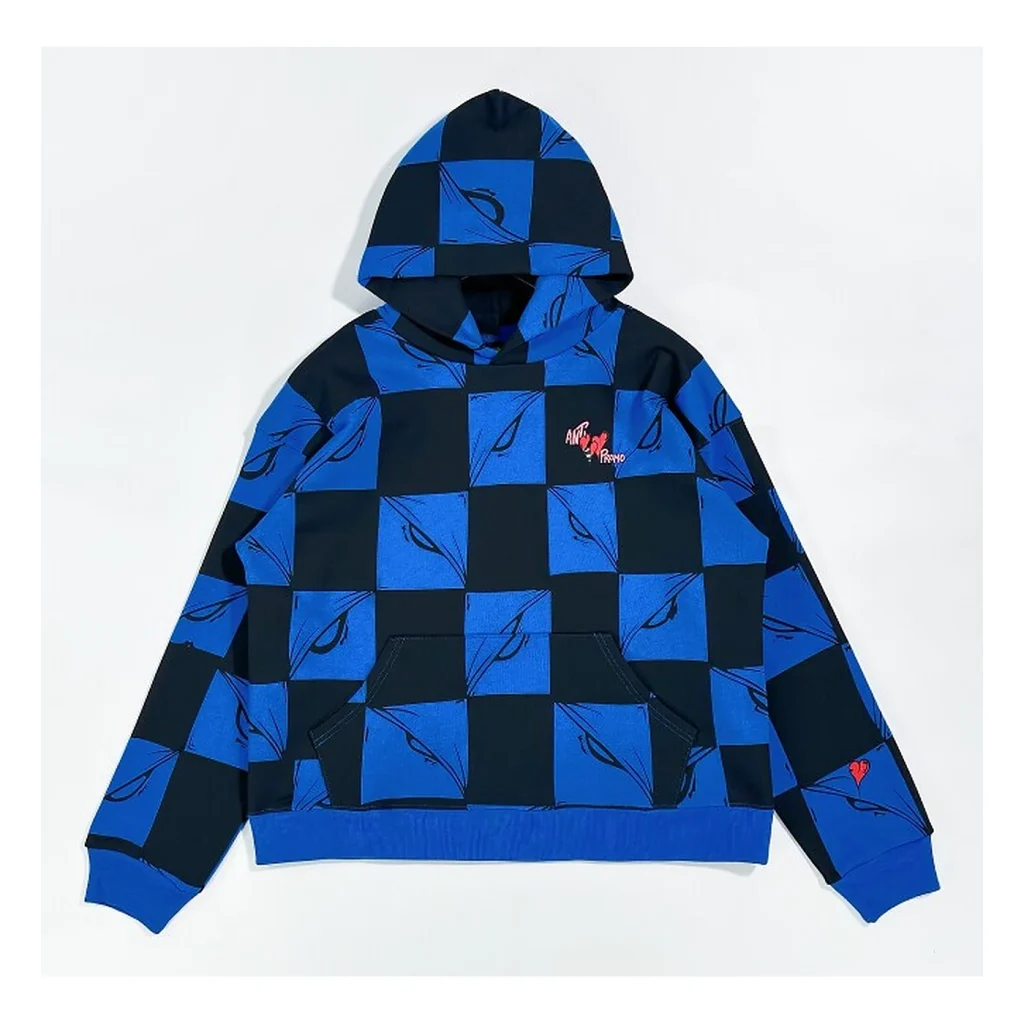 MATTY BOY ANTI PROMO BLUE & BLACK CHECKERBOARD HEART RELAXED HOODIE - product image 2