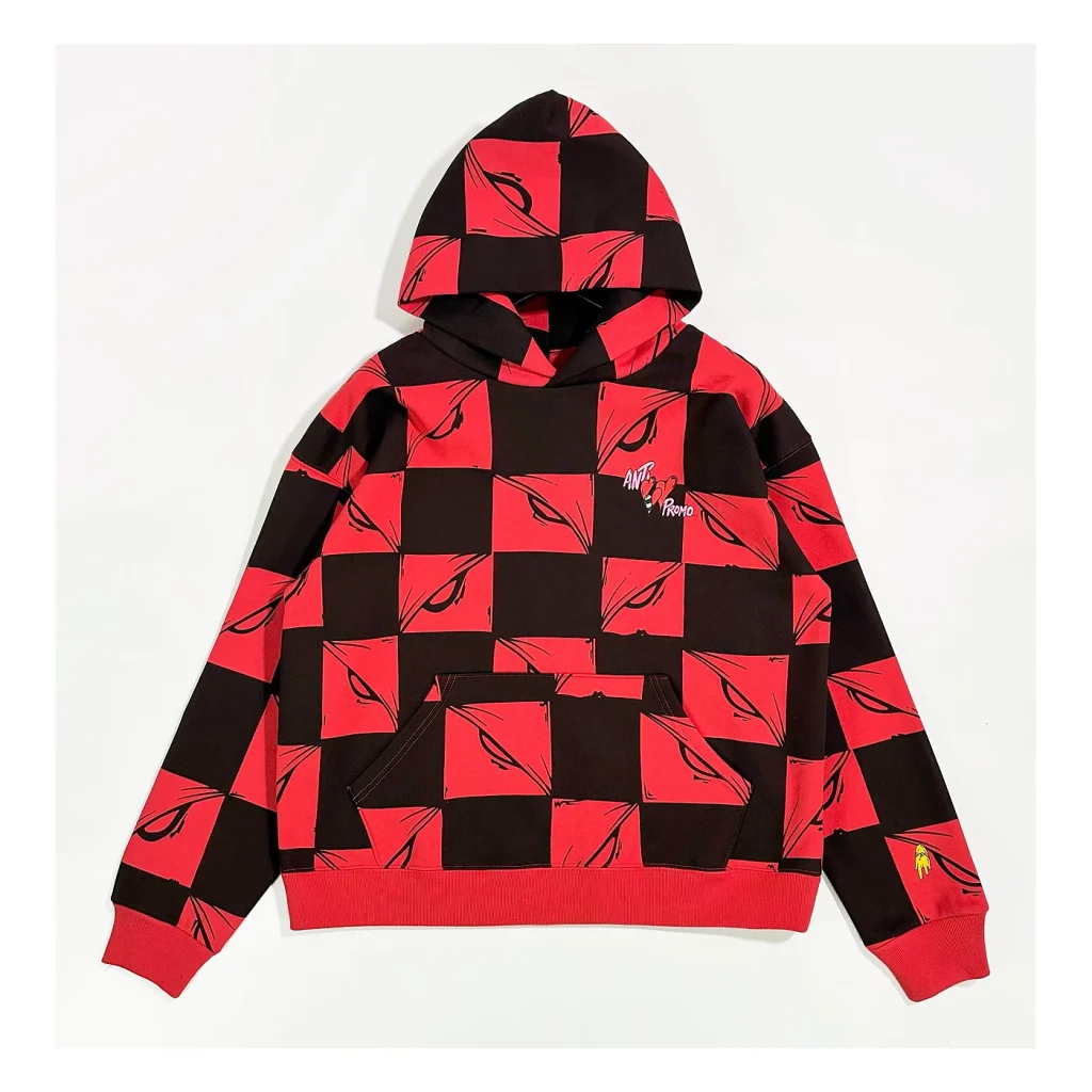 MATTY BOY ANTI PROMO RED & BLACK CHECKERBOARD HEART RELAXED HOODIE - product image 1